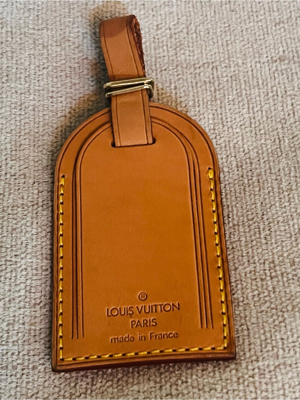 Louis Vuitton Cognac Leather Luggage Tag with Buckle Strap